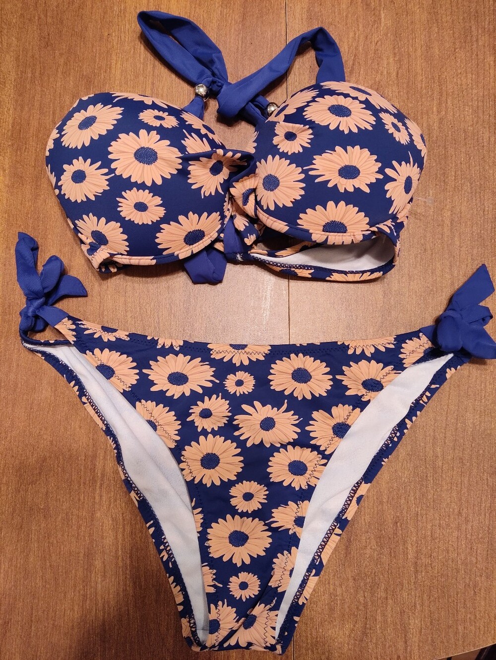 Girls Blue Floral Tie-Side Bikini Swim Set